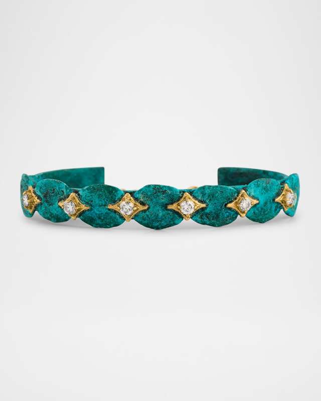 18K Yellow Gold and Copper Scalloped Artifact Diamond Bracelet